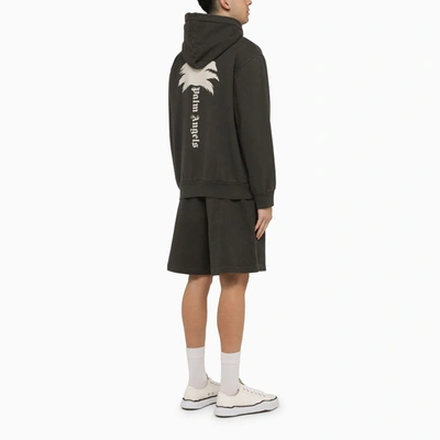 Shop Palm Angels Dark Grey Hoodie With Logo Print