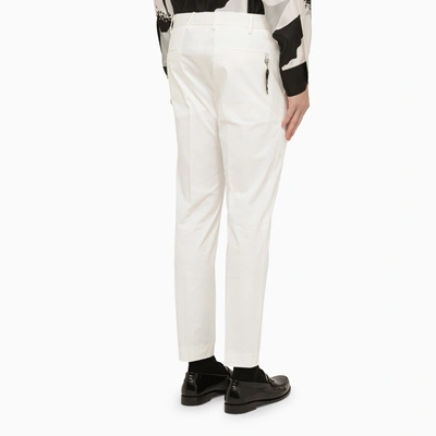 Shop Pt Torino White Cotton Slim Trousers