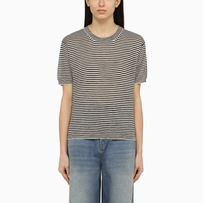 Shop Roberto Collina Ecru/navy Striped T Shirt In Linen Blend