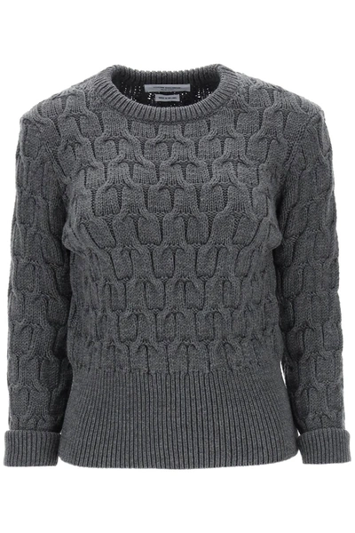Shop Thom Browne Sweater In Wool Cable Knit