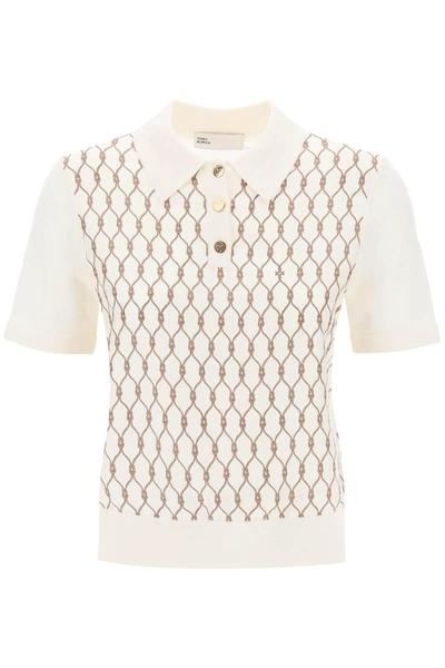 Shop Tory Burch Merino Wool And Silk Twill Polo Shirt