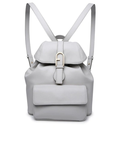 Shop Furla 'flow' Light Grey Leather Backpack In White