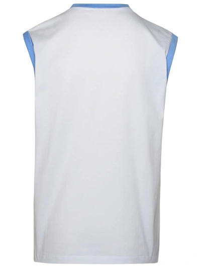 Balmain Tank Top With Shoulder Buttons And Contrast Trim In Blancbleu