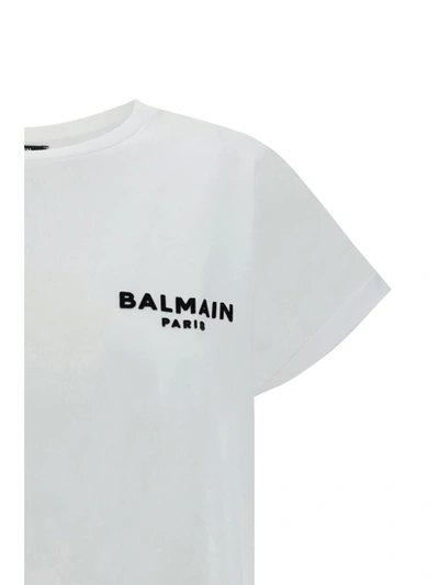 Shop Balmain Flocked Logo T-shirt In Gab Blanc/noir