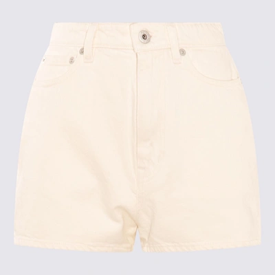 Shop Kenzo Japanese Denim Shorts In Stone Bleached White Denim