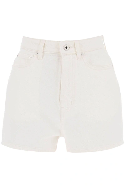 Shop Kenzo Japanese Denim Shorts In Stone Bleached White Denim