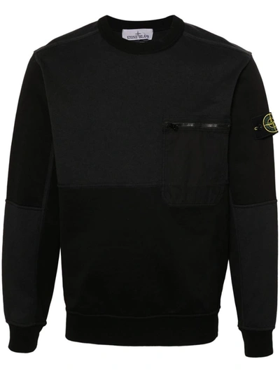 Shop Stone Island Light Crewneck Sweatshirt In Mixed Fabric In Black