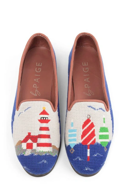 Shop Bypaige Lighthouse Needlepoint Flat In Navy Red Nautical