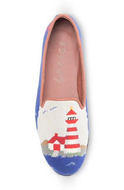 Shop Bypaige Lighthouse Needlepoint Flat In Navy Red Nautical