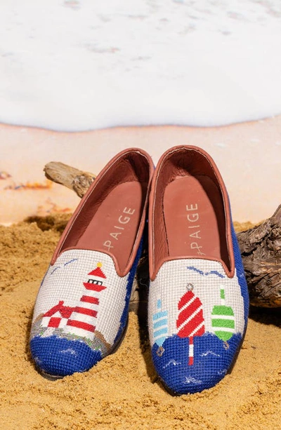 Bypaige Lighthouse Needlepoint Flat In Navy Red Nautical