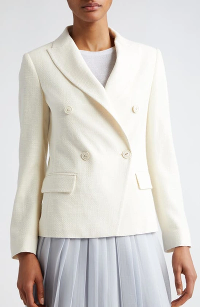 Eleventy Double Breasted Crosshatch Cotton Blend Blazer In Ivory