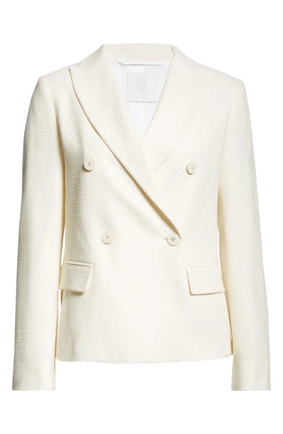 Shop Eleventy Double Breasted Crosshatch Cotton Blend Blazer In Ivory