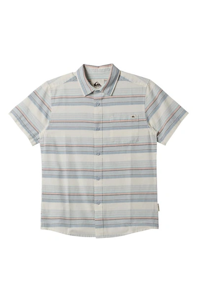 Shop Quiksilver Kids' Oxford Stripe Short Sleeve Woven Shirt In Blue Fog