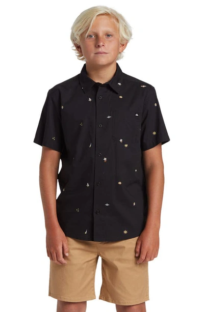 Shop Quiksilver Kids' Apero Classic Short Sleeve Woven Shirt In Tarmac