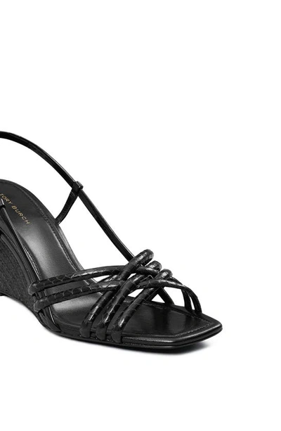Shop Tory Burch Slingback Espadrille Wedge Sandal In Perfect Black / Perfect Black