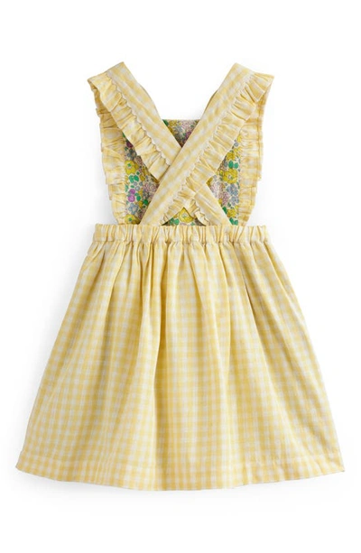 Shop Mini Boden Kids' Bunny Embroidered Gingham Pinafore Dress In Honey / Ivory Stripe Bunny