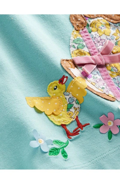 Shop Mini Boden Kids' Bunny & Egg Appliqué Long Sleeve Cotton Dress In Pale Blue Bunny