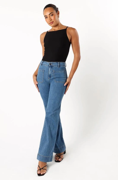 Shop Petal And Pup Petal & Pup Nico Patch Pocket Super High Waist Wide Leg Jeans In Dark Blue