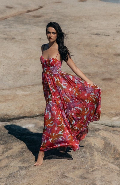 Petal And Pup Achanti Print Pleated Maxi Dress In Pink Azalea