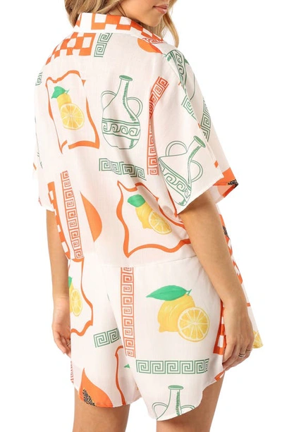 Petal And Pup Sebastian Fruit Print Romper In White Orange