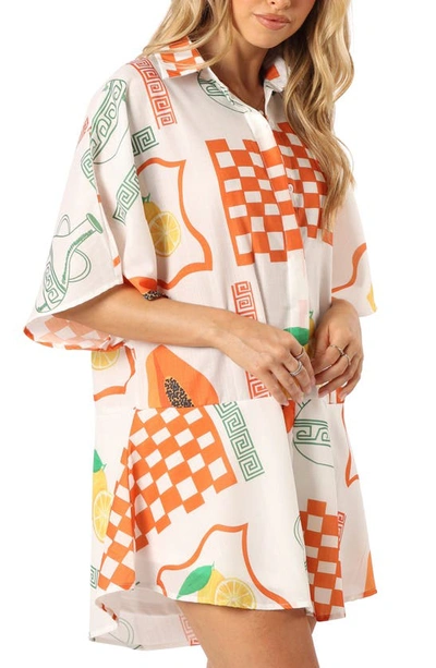 Petal And Pup Sebastian Fruit Print Romper In White Orange