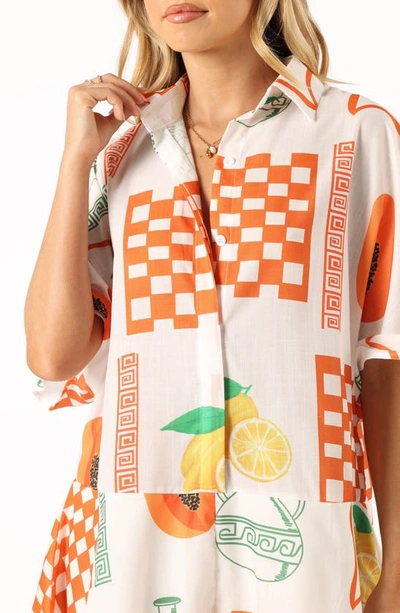 Petal And Pup Sebastian Fruit Print Romper In White Orange