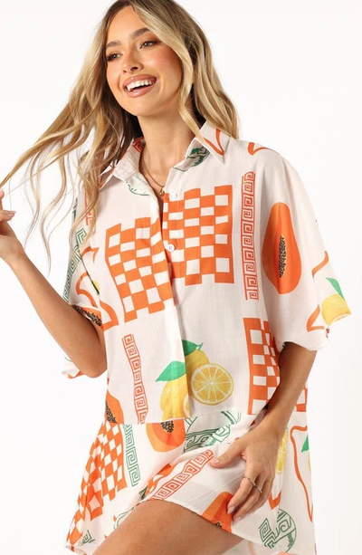 Petal And Pup Sebastian Fruit Print Romper In White Orange