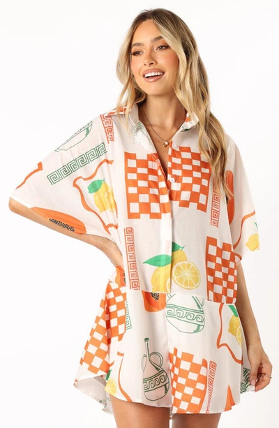 Petal And Pup Sebastian Fruit Print Romper In White Orange