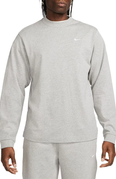 Shop Nike Solo Swoosh Long Sleeve T-shirt In Dark Grey Heather/ White