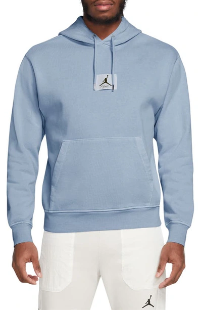 Shop Jordan Flight Essentials Washed Fleece Cotton Hoodie In Blue Grey