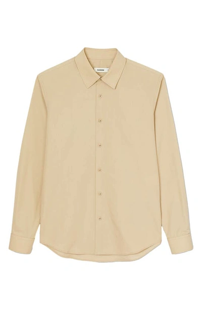 Shop Sandro New Seamless Solid Cotton Button-up Shirt In Beige