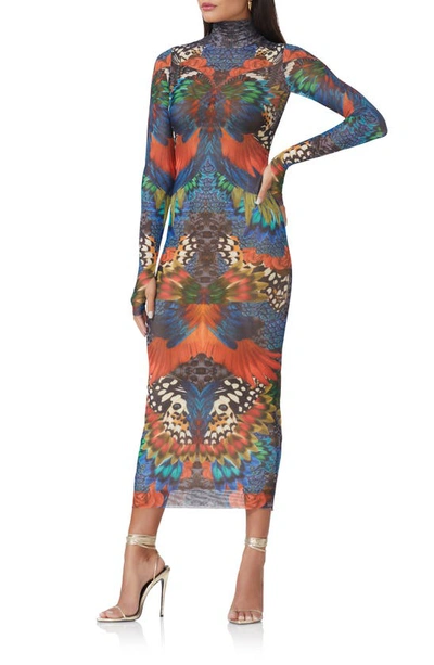 Shop Afrm Shailene Turtleneck Long Sleeve Mesh Dress In Fall Feather