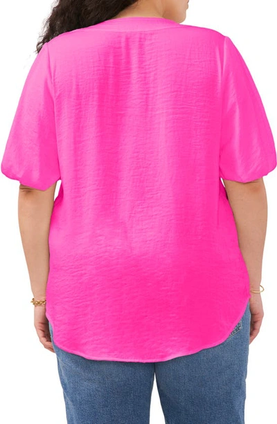 Shop Vince Camuto Puff Sleeve Split Neck Top In Hot Pink
