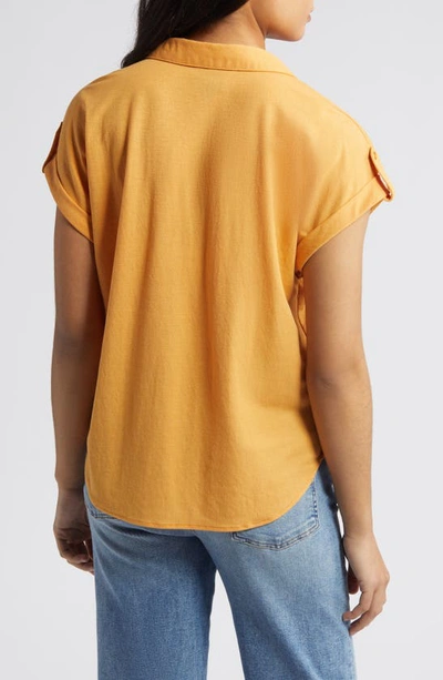 Shop Bobeau Utility Short Sleeve Button-up Shirt In Golden