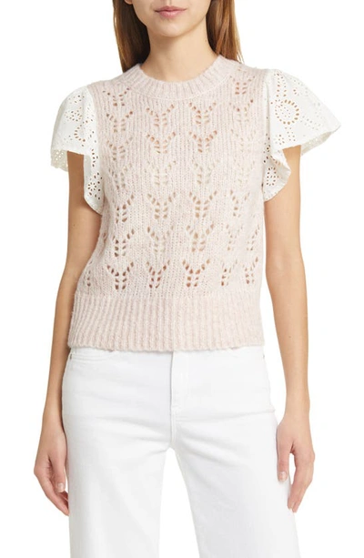 Rails Everly Flutter Sleeve Pointelle Sweater In Mauve