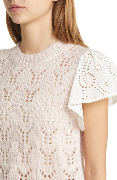 Rails Everly Flutter Sleeve Pointelle Sweater In Mauve