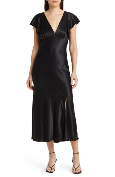 Shop Rails Dina Short Sleeve Satin Midi Dress In Black