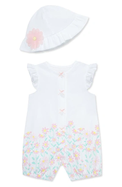 Shop Little Me Meadow Cotton Romper & Hat Set In White