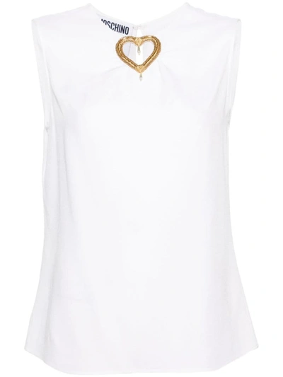 Moschino Sleeve Detail Crepe Top In White