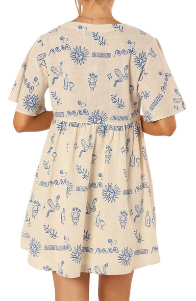 Petal And Pup Elias Print Minidress In Beige Blue