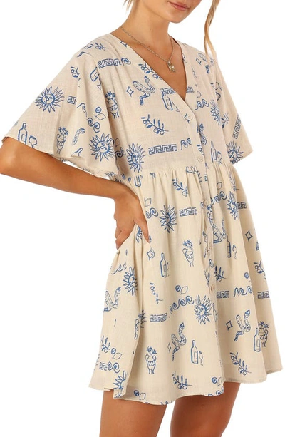 Petal And Pup Elias Print Minidress In Beige Blue