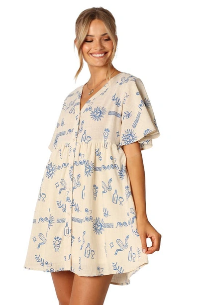 Petal And Pup Elias Print Minidress In Beige Blue