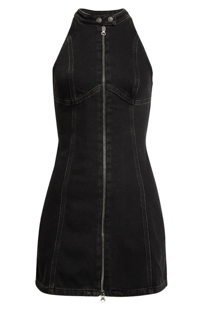 Shop Diesel De-lulu Sleeveless Denim Minidress In Black/ Denim