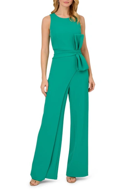 Shop Adrianna Papell Bow Detail Sleeveless Wide Leg Jumpsuit In Botanic Green