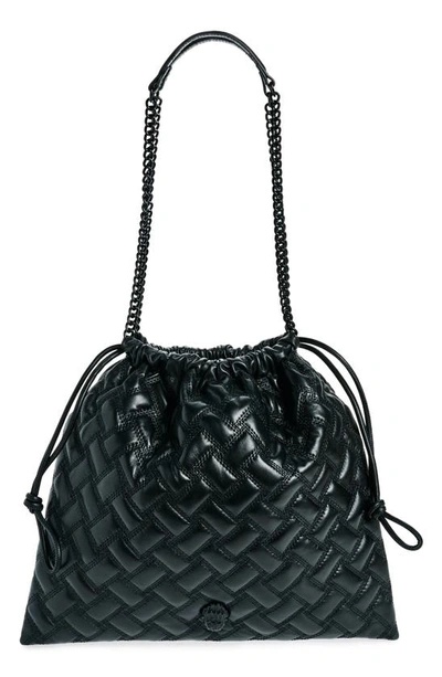 Shop Kurt Geiger Kensington Drawstring Quilted Leather Shoulder Bag In Black