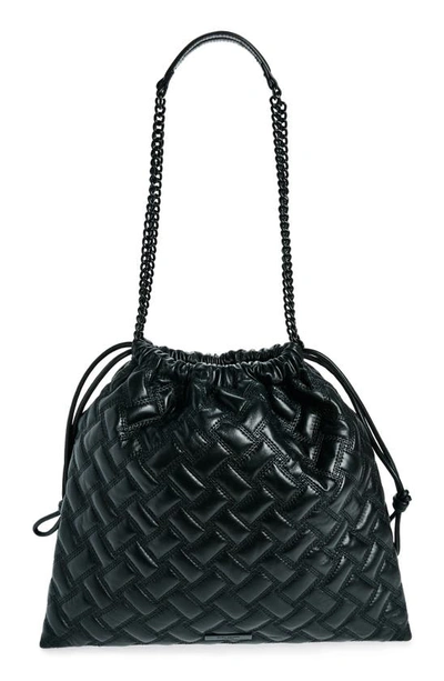 Shop Kurt Geiger Kensington Drawstring Quilted Leather Shoulder Bag In Black