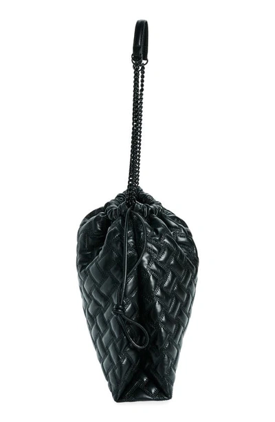 Shop Kurt Geiger Kensington Drawstring Quilted Leather Shoulder Bag In Black