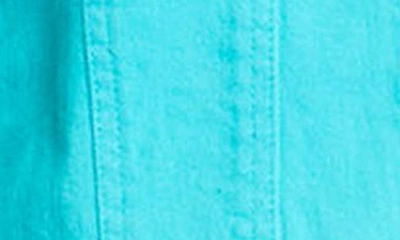 Shop Apny Frayed Collarless Denim Jacket In Turquoise