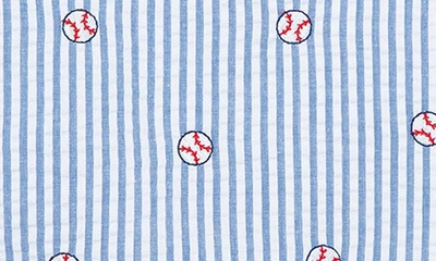 Shop Little Me Baseball Cotton Seersucker Romper & Hat Set In Blue