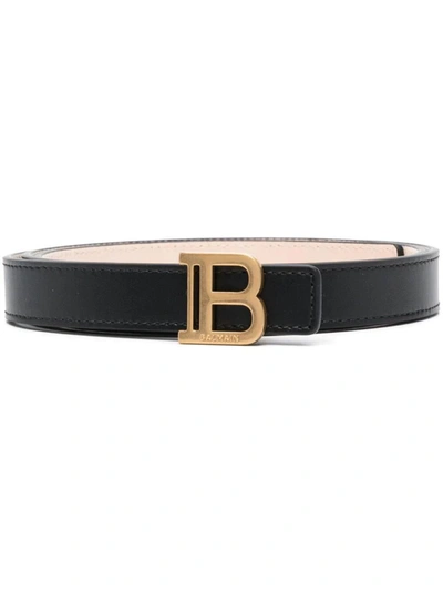 Shop Balmain Calfskin 2cm Belt Accessories In Black